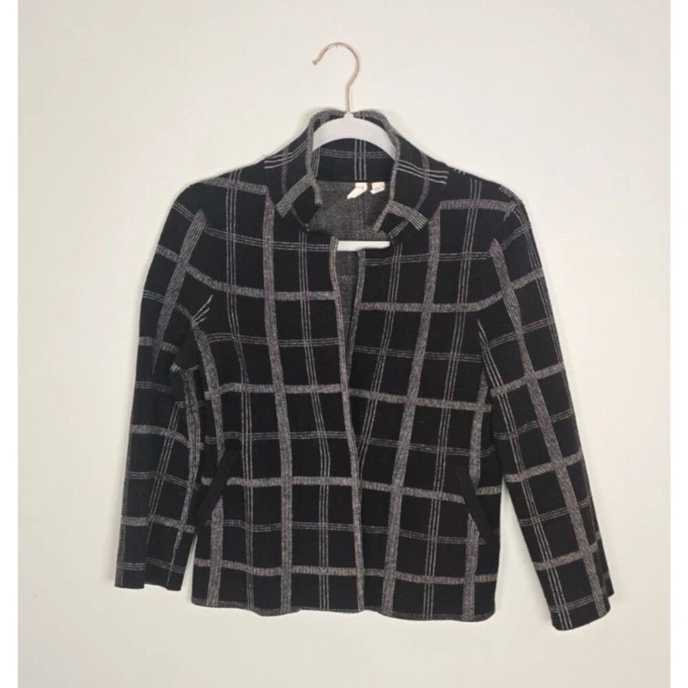 Moth By Anthropologie Windowpane Sweater XS Black Work Office Academia Corpcore